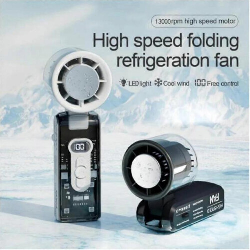(Black) IceRush Turbo – Handheld Fan with Instant Cooling Plate & LED Light 1