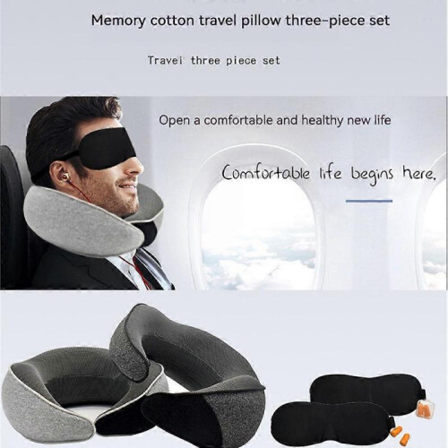 (Light Grey) Memory Foam U Shaped Travel Pillow Neck Support Soft Head Rest Plane Car Cushion 2