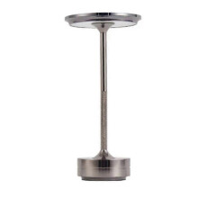 (Silver) Cordless Table Lamp Dimmable Waterproof Metal Usb Rechargeable Table Lamps