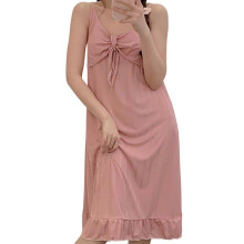 (M, Rose Red) Women's Summer Girl's Thin Mid-length Home Clothes Pajamas With Chest Pad
