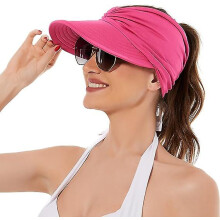 (As show, One size) Sun Hats For Women Uv Protection Sun Visor Wide Brim Summer Hats With Ponytail