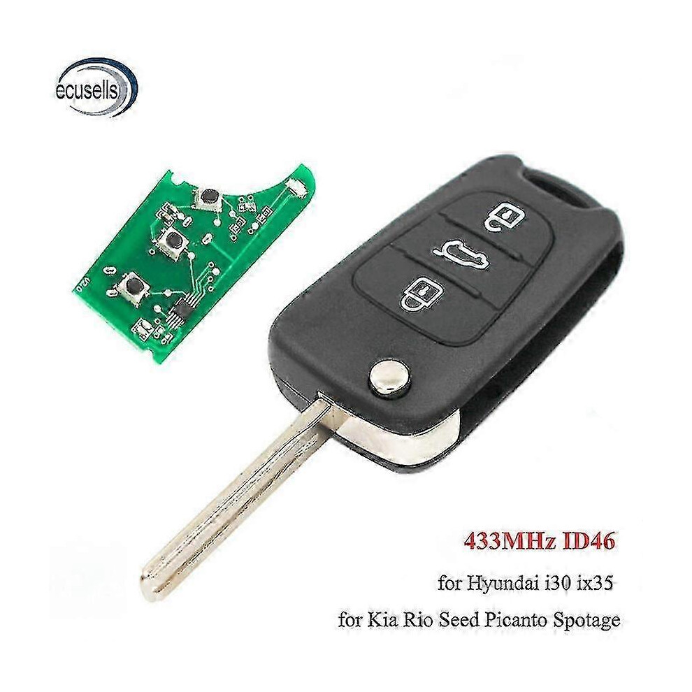 (As Show, One Size) 3 Button Flip Folding Remote Key Fob 433Mhz With Id46 Chip For Hyundai I30/Ix35 For Kia Rio Seed Seedpro Picanto Sportage 4633396569781