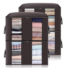 (As show, One size) 4 Pieces Quilt Storage Bag Thick Nonwoven Large Capacity Storage Bag with Reinforced Handle for Quilts Blankets Pillows Toys Jackets Clothes Brown