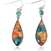 (As show, One size) Heyone Unique Indian Ethnic Vintage Silver Turquoise Teardrop Dangle Drop Earrings Boho Gypsy Retro Colorful Stone Hook Earrings for Women Girls (Blue