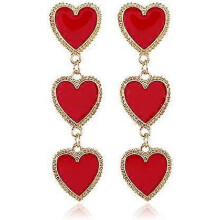 (As show, One size) Heyone Chic Green Enamel Heart Stud Earrings Post Gold Red Interlocking Heart Drop Dangle Earrings for Women Girls Christmas Valentine\\u2019s Day Gif
