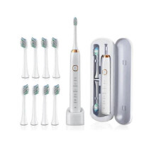 (White) Electric Sonic Toothbrush 8 Brush Heads Smart Ultrasonic Dental Teeth Whitening Rechargeable Adult Tooth Brush Sarmocare S100