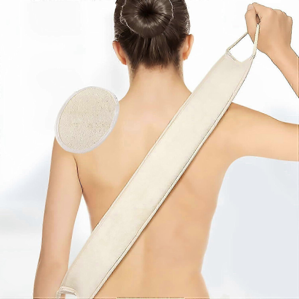 (As show, One size) Exfoliating Loofah Back Scrubber for Shower Double Side Scrubbing Strap Body Bath Sponge with a Loofahs pad