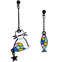 (As show, One size) Heyone Black Cat Colorful Enamel Fish Long Earring Eye Catching Kitten Drop Dangle Earrings Pets Novelty Funny Gift For Girl Kids Women