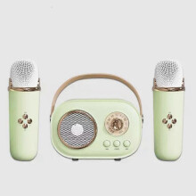 (2pc Speaker, Green) Bluetooth Speaker With 1-2 Wireless Microphone Support Karaoke TF Card FM Play HIFI Bass Handsfree Call Children's Birthday Gift
