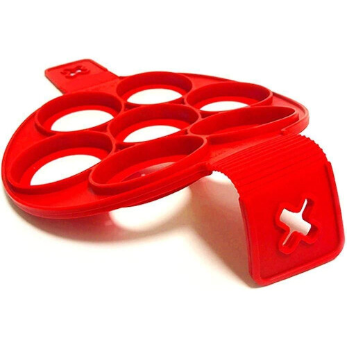 (As show, One size) Silicone Pancake Mold Non-stick Egg Ring, Reusable Pancake Machine, Boiled Egg Mold (red) 1