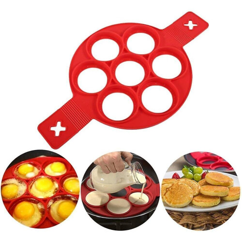 (As show, One size) Silicone Pancake Mold Non-stick Egg Ring, Reusable Pancake Machine, Boiled Egg Mold (red) 2
