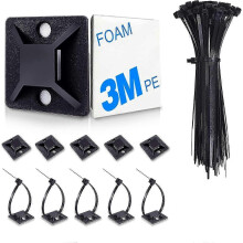 (As show, One size) 100 Pack Zip Tie Mount With Cable Ties,self Adhesive-backed Mounts For Wire Holder, Black Cable Management Clips Wall Anchors