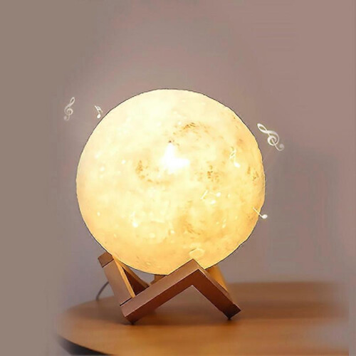 (Solid Color) 15cm 3D Printing Moon Lamp Creative Colorful Dimmable Light with Bluetooth Speaker USB Charging Bedside Atmosphere Lamp