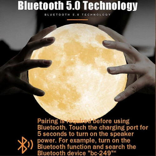 (Solid Color) 15cm 3D Printing Moon Lamp Creative Colorful Dimmable Light with Bluetooth Speaker USB Charging Bedside Atmosphere Lamp 2