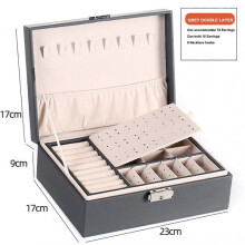 (Gray) Jewellery Box 2 Layer Pu Leather Jewellery Boxes for Women Girls Teens Men's Jewelry Box Jewelry Organizer Box Jewelry Storage