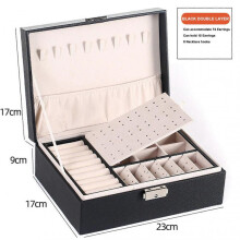 (Black) Jewellery Box 2 Layer Pu Leather Jewellery Boxes for Women Girls Teens Men's Jewelry Box Jewelry Organizer Box Jewelry Storage