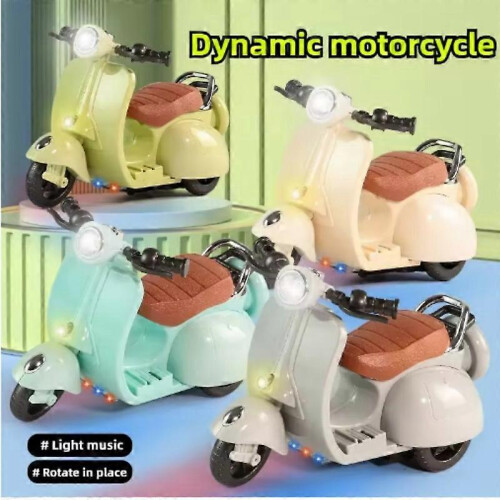 (Blue) Scooter Toy with Light & Music - Interactive Rotating Toy, Cute Decor for Labubu 2