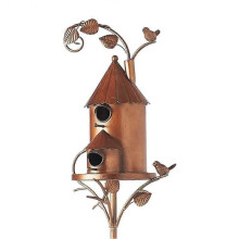 (B) Garden Bird House with Pole Metal Bird Feeders Garden Stakes Bird Houses for Courtyard Backyard Patio Outdoor Style