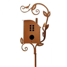 (A) Garden Bird House with Pole Metal Bird Feeders Garden Stakes Bird Houses for Courtyard Backyard Patio Outdoor Style