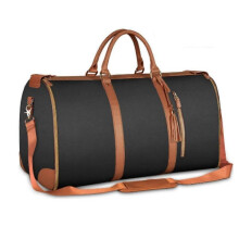 (Black) Foldable Women Travel Convenient Carry-on Clothing Bag Large PU Leather Duffel Bag Women's Business Travel Bag