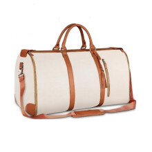 (Beige) Foldable Women Travel Convenient Carry-on Clothing Bag Large PU Leather Duffel Bag Women's Business Travel Bag