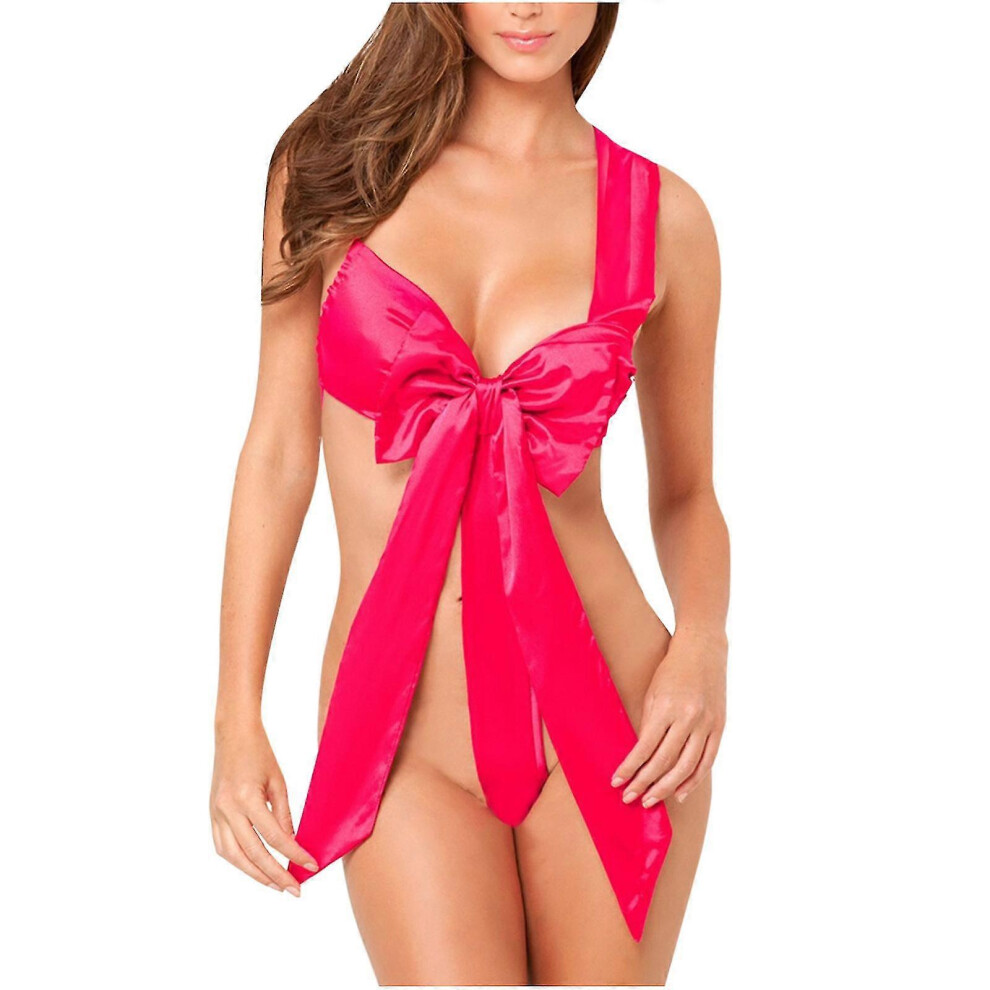 (As show, One size) Women&#39;s Red Christmas Sexy Big Bow One-piece Underwear Sexy Lingerie Bikini BAOPENG-image-OPC-PHKMGVW-NEW