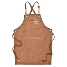 (As show, One size) Canvas Work Apron With Adjustable Strap Multi Pockets For Barista Barber Beauty Salon1pcs-Brown
