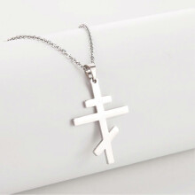 (1, One size) Orthodox Church Cross Pendant Necklace Russia Ukraine Religious Necklaces For Men Women Trendy Stainless Steel Jewelry Gifts BaoPeng