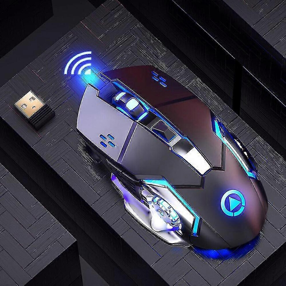 ( One Size) Wireless Gaming Mouse, Wireless Rechargeable Rgb Gaming Mouse With 6 Programmable Buttons, Ergonomic And 3 Adjustable Dpi Lev Black/Silver 4702095450550
