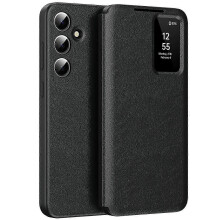 (Black, One size) For Samsung Galaxy A56 5g Case With Card Holder Smart View Window Leather Phone Cover - Wine Red