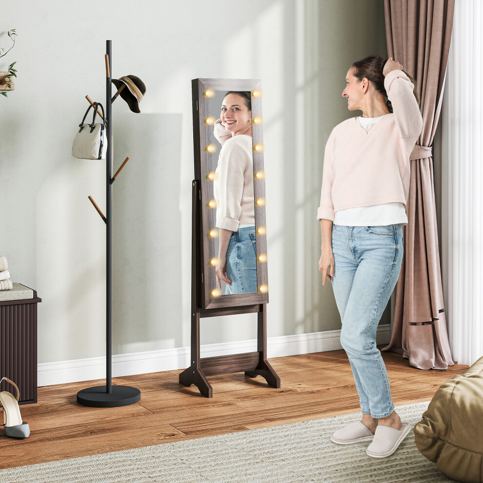 (Brown) HOMCOM Free Standing LED Mirrored Jewelry Cabinet