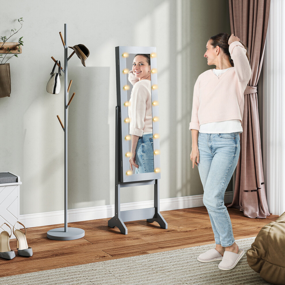 Homcom (Grey) Free Standing Led Mirrored Jewelry Cabinet