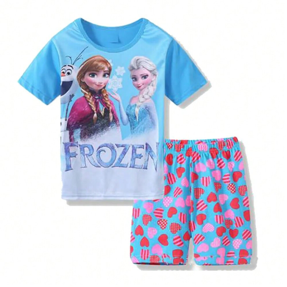 (2-DSY-CA01, 6T -Size 120) MINISO Boys Girls Pajamas Two Pieces Set Kids Toddler 2 to 3 4 5 6 7 Years Disney Clothing Summer Short Sleeve Children Pyjamas