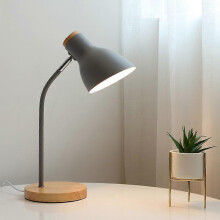 (UK plug, Grey) Nordic Modern Simple Wooden Desk Lamp Bedroom Bedside Lamp Creative Desk Reading Eye Protection Hose Desk Lamp