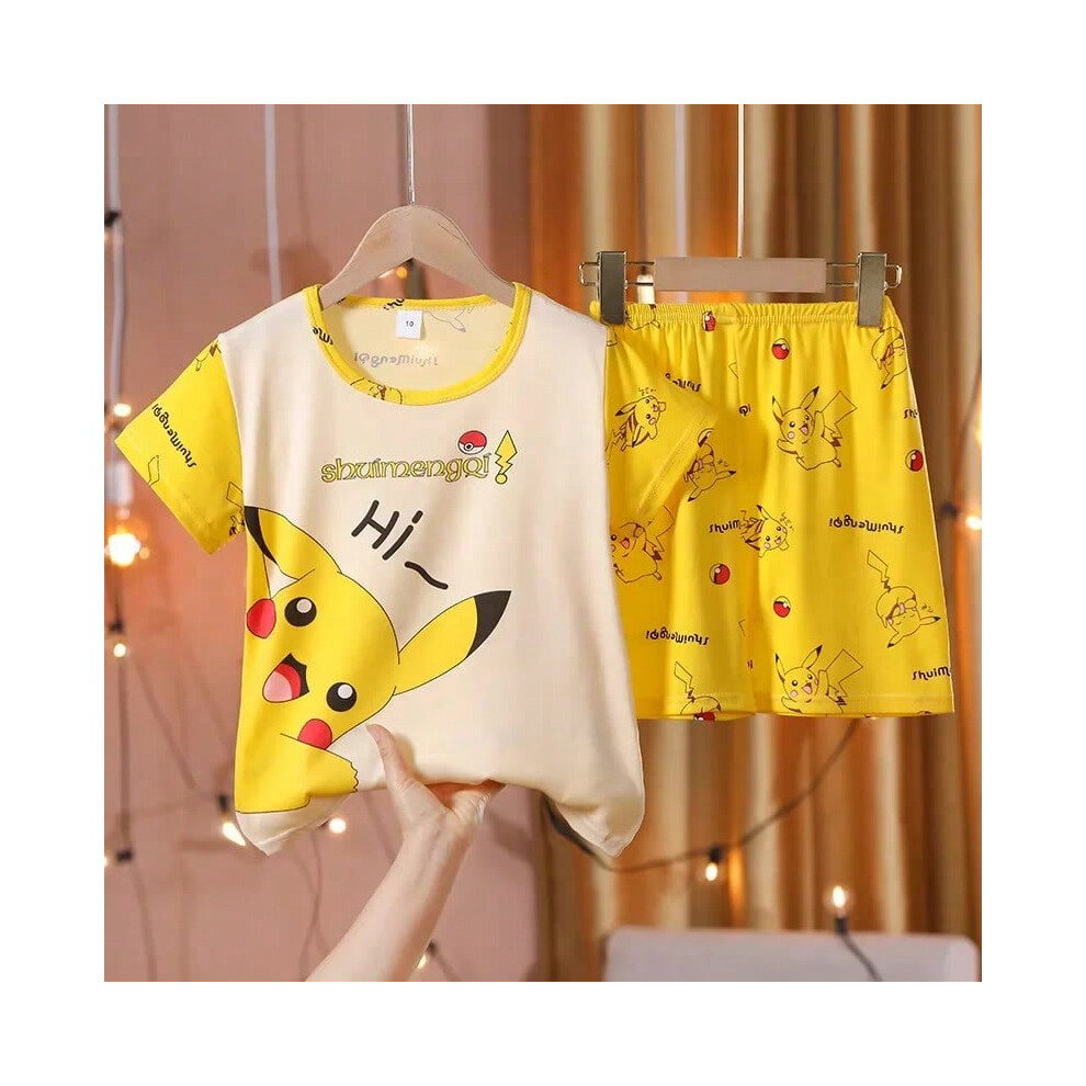 (MQ-HBK, 8) Totoro Pajamas Set for Kids Cartoon Kawaii monster Sleepwear Baby Short-sleeve Girls and Boys Home Thin Clothes Set Summer