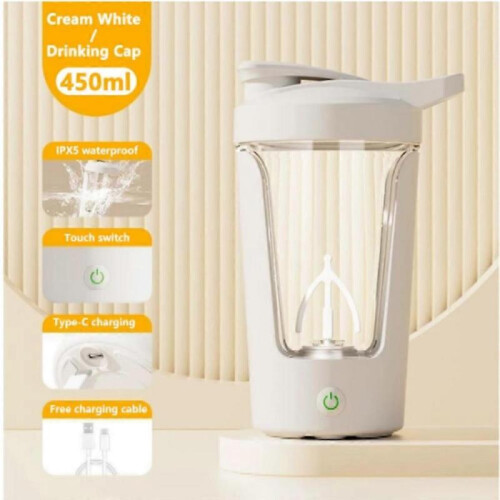 (White) Visp Elixir Mixer Bottle Pro Original With a Wisp, 15oz Rechargeable Shaker Cups 1
