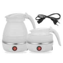 (As show, One size) Portable Mini Folding Electric Kettle - Silicone 600ML 110V US Plug for Outdoor Travel (Black)