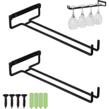(As show, One size) Wine Glass Rack Set of 2 Hanging Glasses Holder Stemware Glasses Holder for Shelf Hanging Glass Rack Wine Glass Rack Under Cabinet Black,with Screws