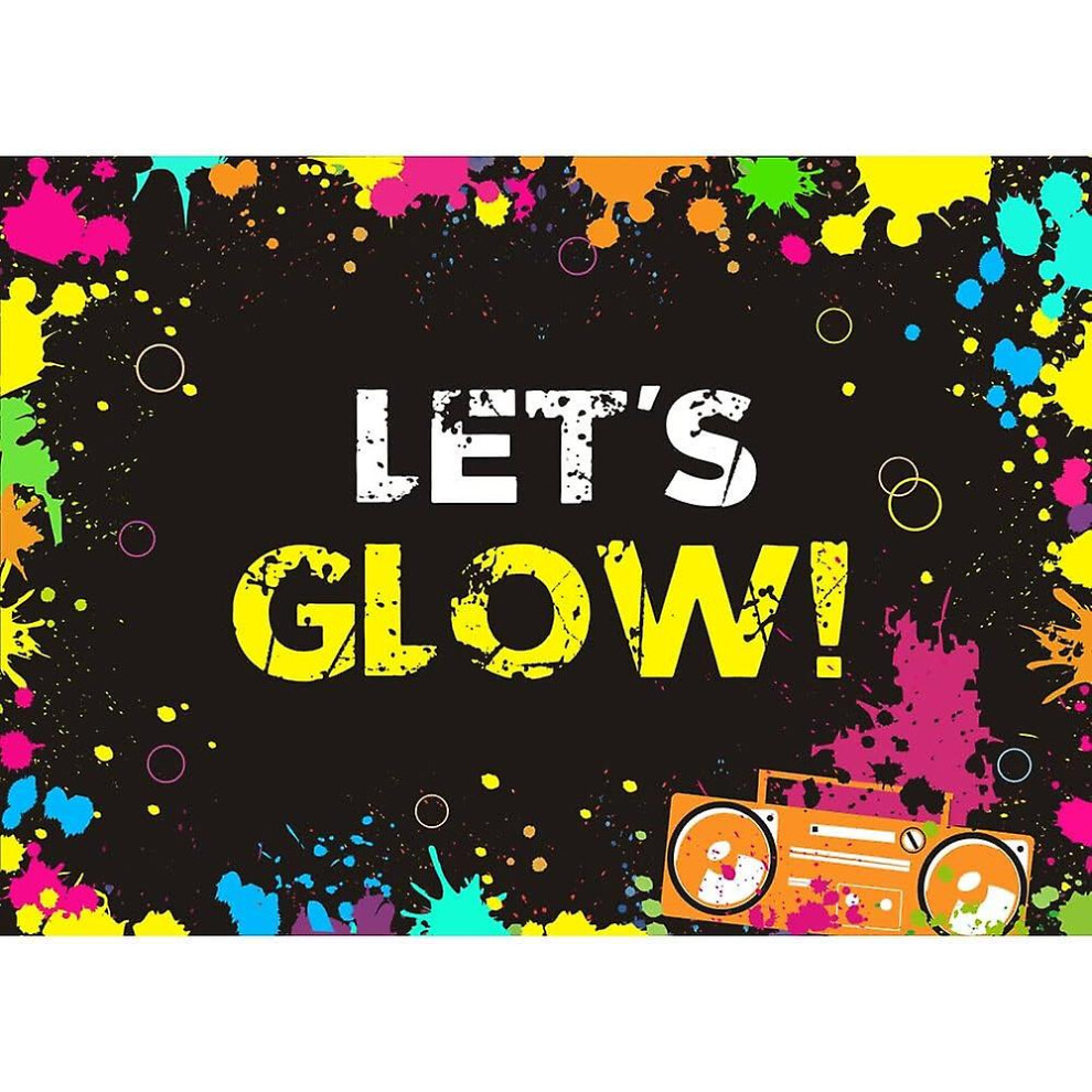 (As Show, One Size) Let's Glow Splatter Photography Backdrops Glow Party Decoration Supplies Photo Booth Studio Props Vinyl Background 7X5ft Black 4632131010397