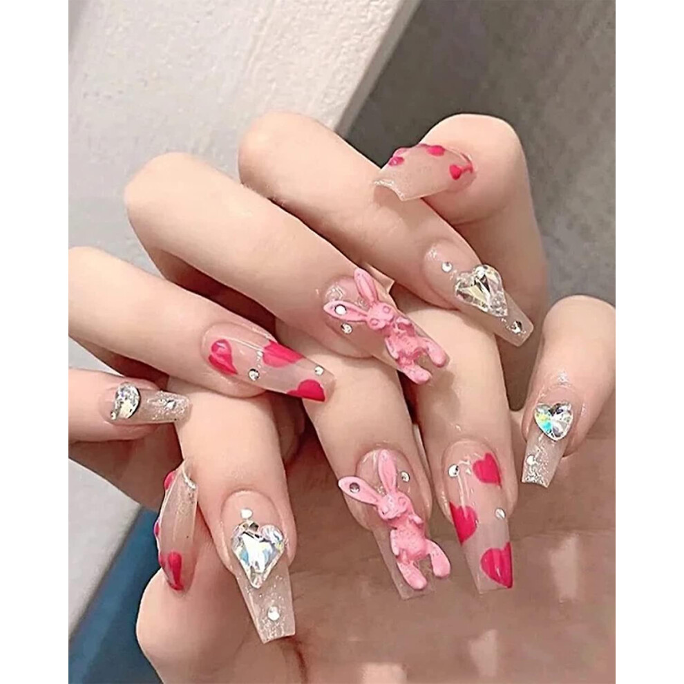 (As show, One size) 24 Pcs Press On Nails Medium With Designs, Coffin Acrylic False Nails,ballerina Artificial Glue On Nails