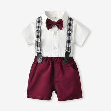 (yellow, One size) Summer Short Sleeve Baby Boy Formal Suit Gentleman Bow Tie Jumpsuit Suspender Shorts Wedding Tuxedo Suit BaoPeng