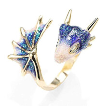 (As show, One size) Jewelry Ring Enamel Glaze Black Knight Dragons Triceratops Open Ring Adjustable(3 pcs, red, pink, blue)