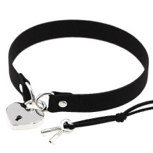 (Black, One size) Heart Padlock Choker Collar Necklace With Keys Women Cosplay Collar Choker BaoPeng