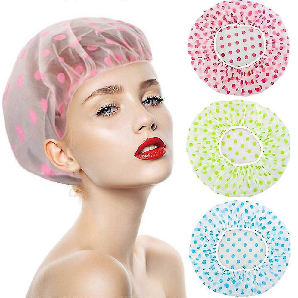 Kikidex Blue/Yellow/Red (As Show, One Size) Waterproof Eva Plastic Cap, Elastic Reusable Shower Hair Cap, Beauty Salon Spa Shower Cap Lace Elastic Band Floral Print Hat Eco F