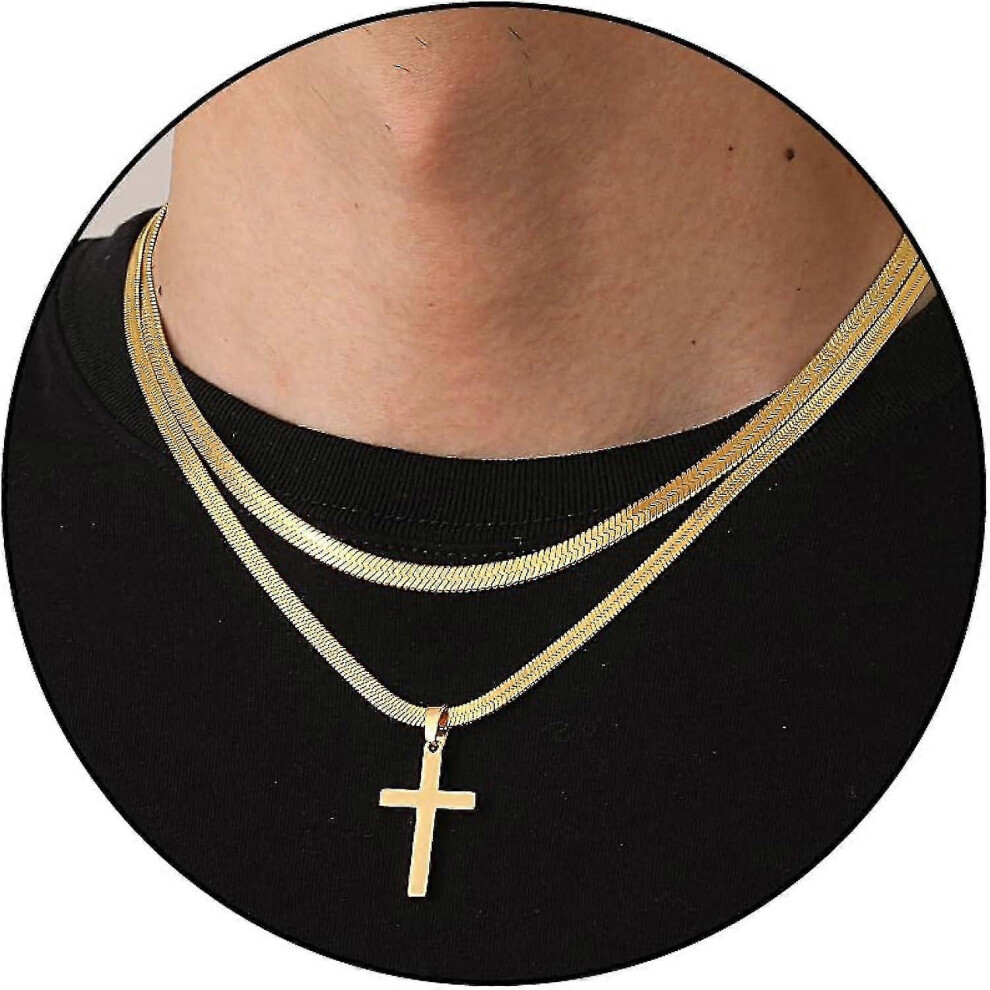 Photos - Pendant / Choker Necklace Kikidex  Cross Necklace For Men Boys Women Stainless Steel Layered Herringbone Chain Cross Pendant 4mm/5mm Doubl (18-20 Inch, Silver)