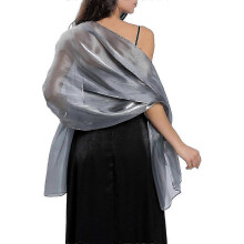 (As show, One size) Silk Shawls And Stoles For Evening Dresses Women's Sheer Soft Bridesmaids Wedding Formal Party Organza Shawl (dark Gray)