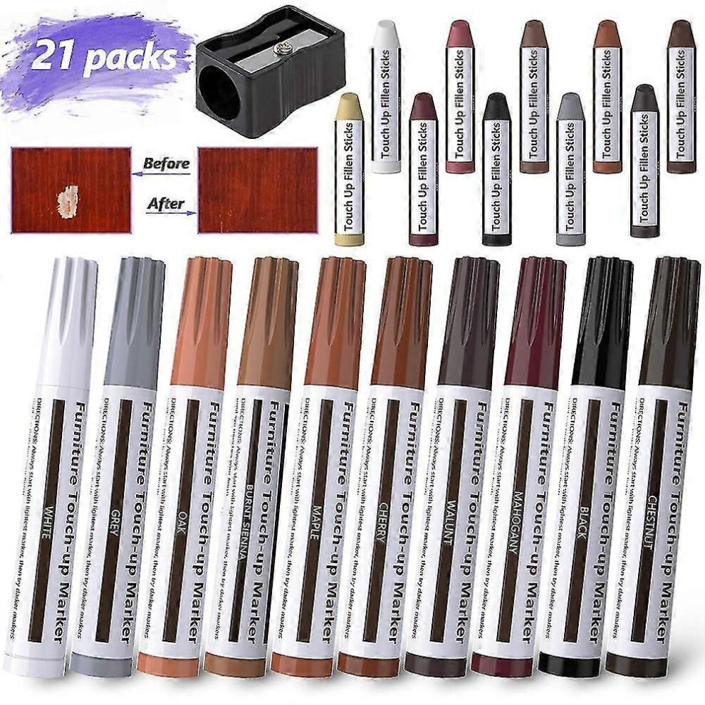 (As Show, One Size) Furniture Repair Kit, Wood Filler Wood Touch Up Pens Furniture Repair Markers And Wax Sticks With21pcs 6901262116017