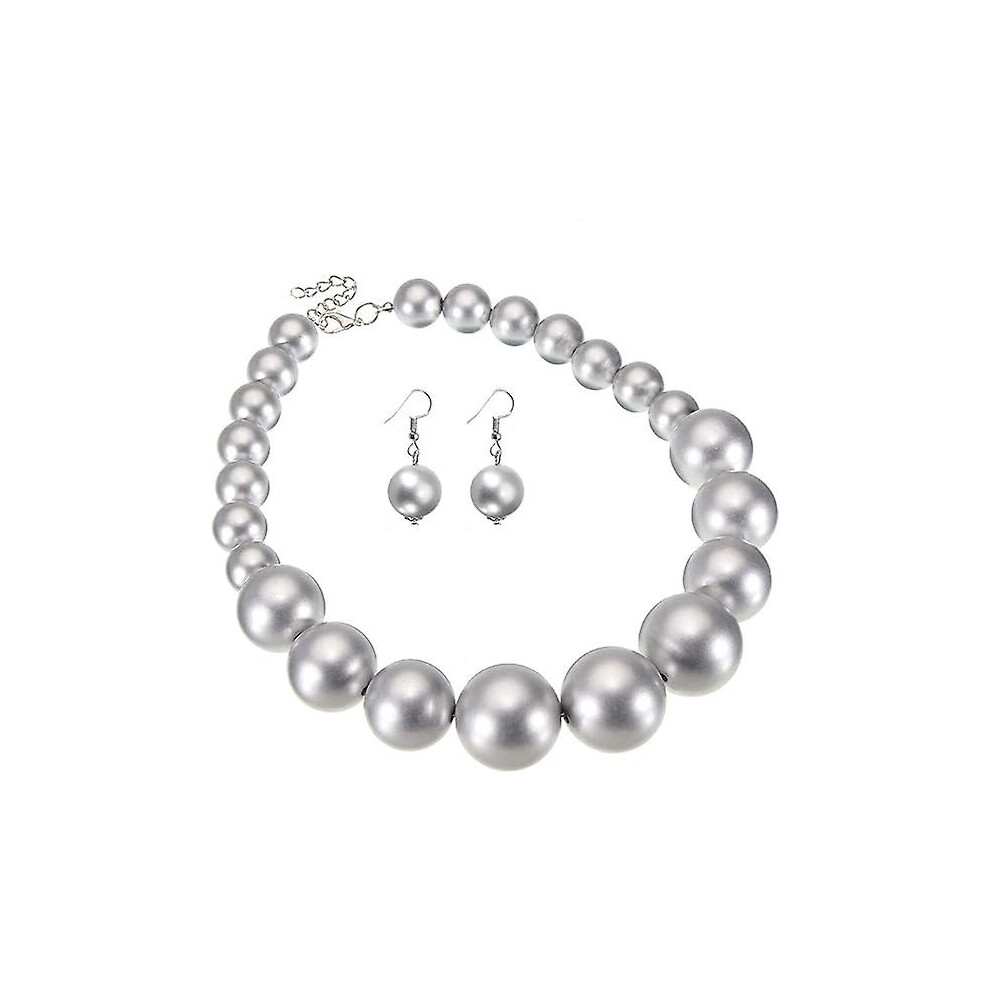 (As Show, One Size) Flyonce Costume Statement Chunky Necklace Set, Large Big Red Simulated Pearl Necklace Earrings Set Costume Jewelry Set 4631466899172