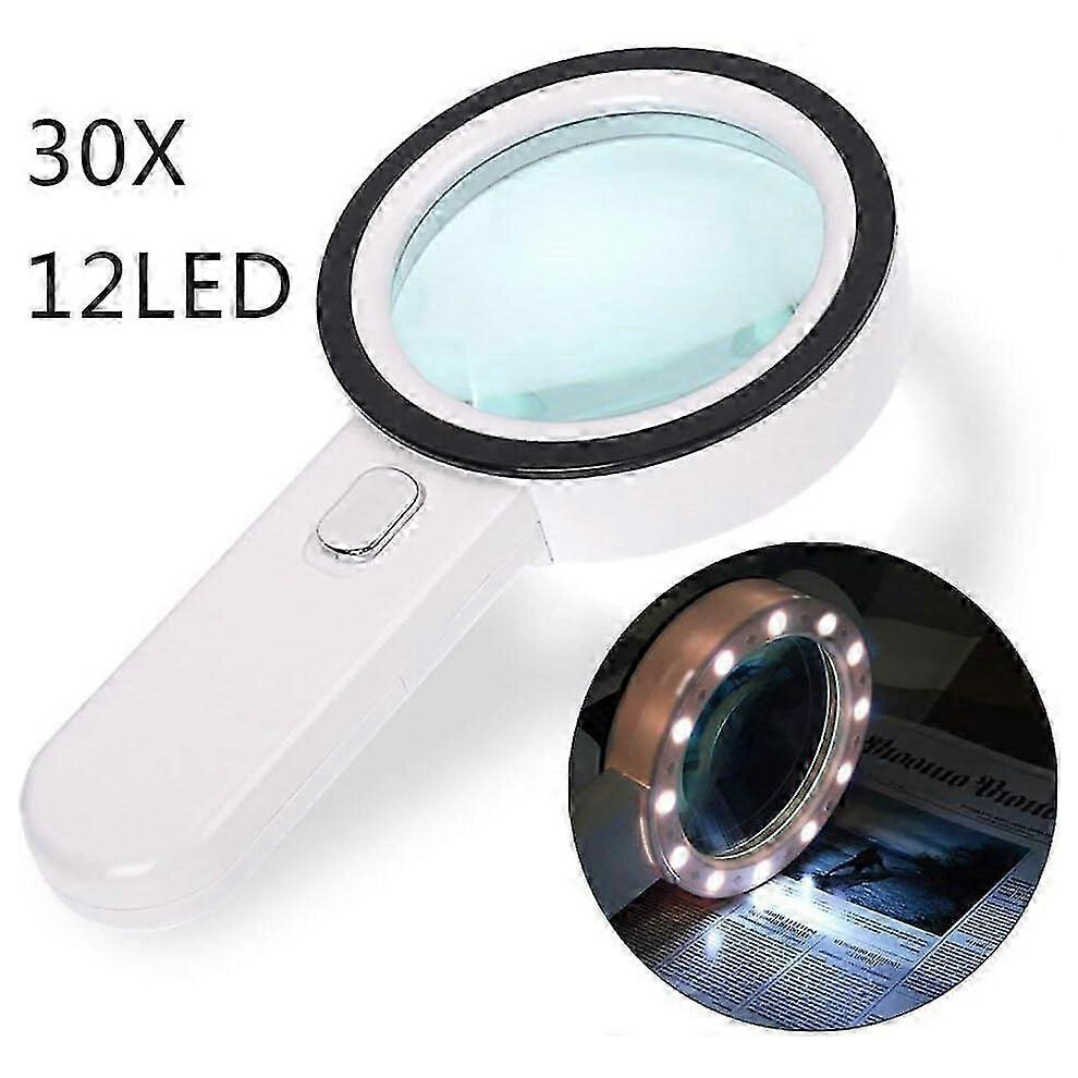 (As show, One size) Reading Magnifier - 12 LED - 30X Magnifying Glass - Pocket Magnifier for Jewelry Crafts Elderly etc