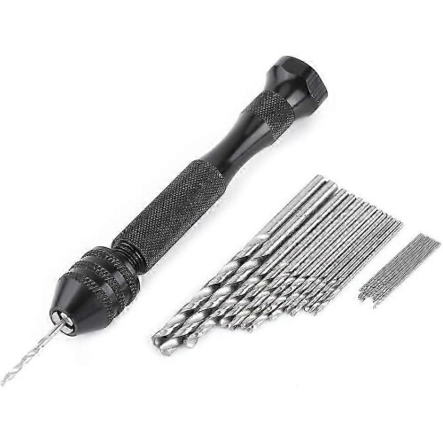 (As show, One size) Black Spindle Precision Hand Drill Bit with 25pcs High-Speed Steel Twist Drill Bits